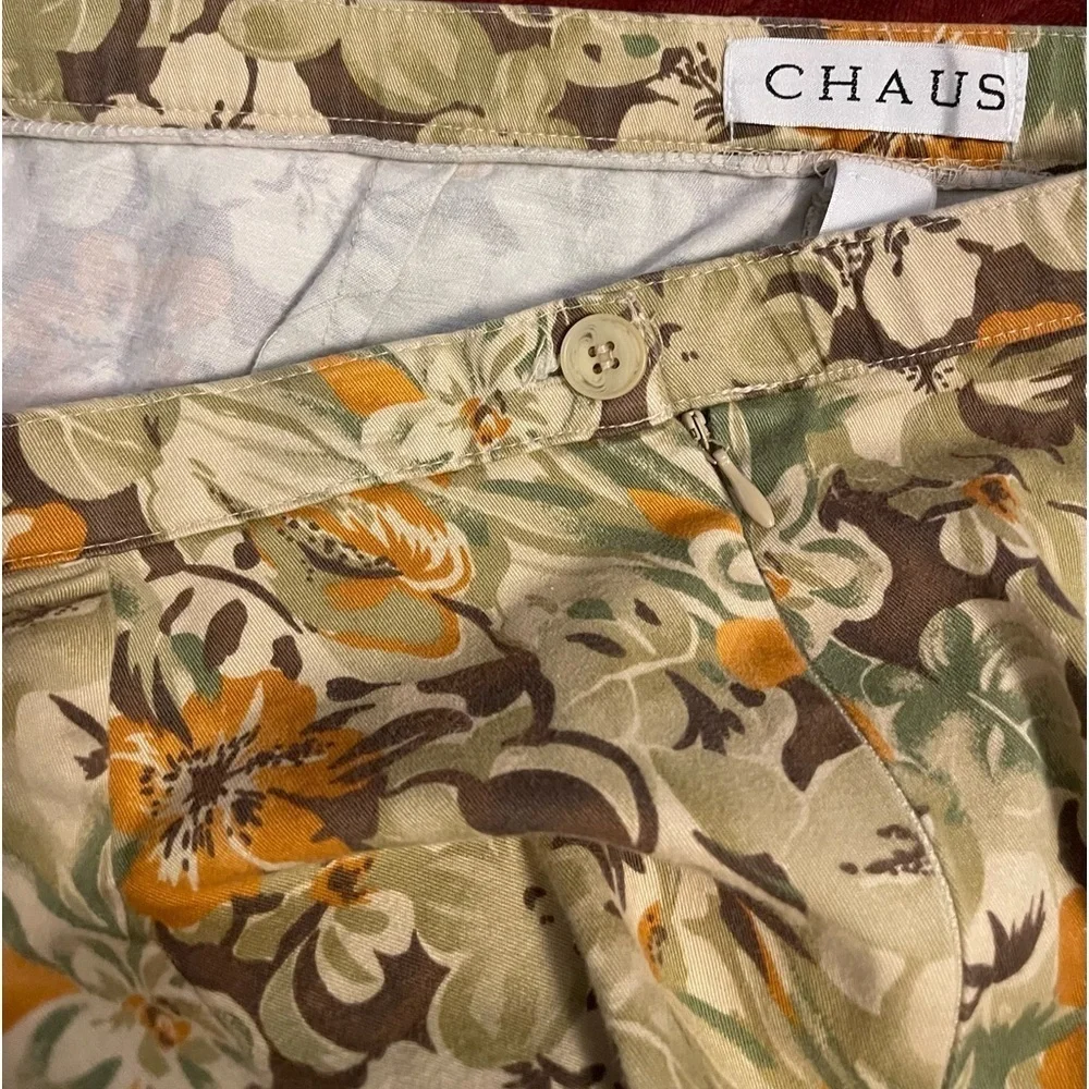 CHAUS CAPRI floral pattern, browns greens rust colors, side, zipper women size12